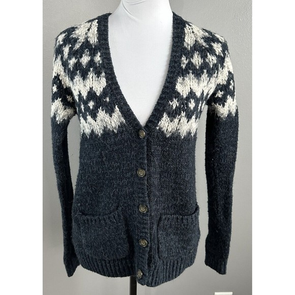 Abercrombie & Fitch Blue Wool Blend Chunky Knit Button Cardigan Sweater Size S - Picture 1 of 6